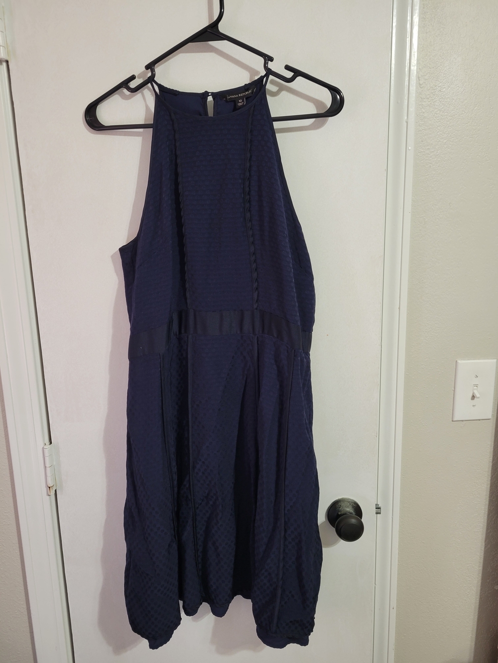 Banana Republic Navy Textured Halter Midi Dress
